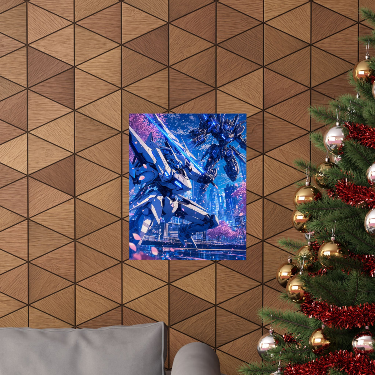 Battle Between Mechs In City - Anime Manga Art Print (Matte Poster) - Moikas