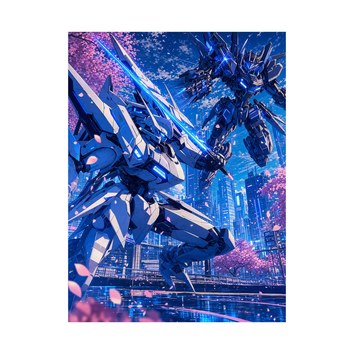 Battle Between Mechs In City - Anime Manga Art Print (Matte Poster) - Moikas