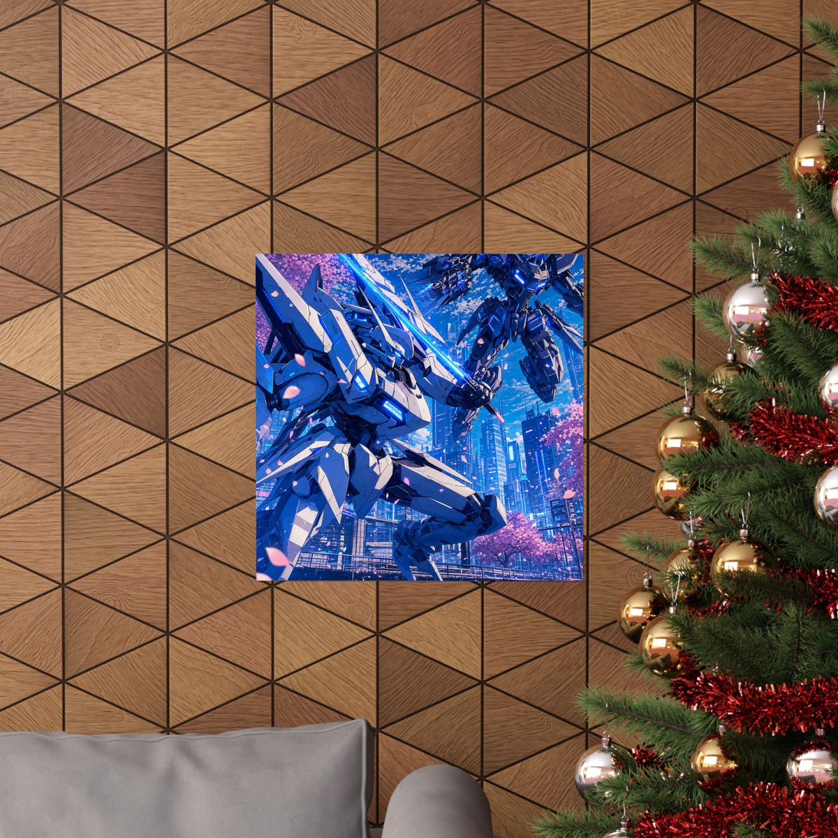 Battle Between Mechs In City - Anime Manga Art Print (Matte Poster) - Moikas