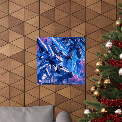 Battle Between Mechs In City - Anime Manga Art Print (Matte Poster) - Moikas