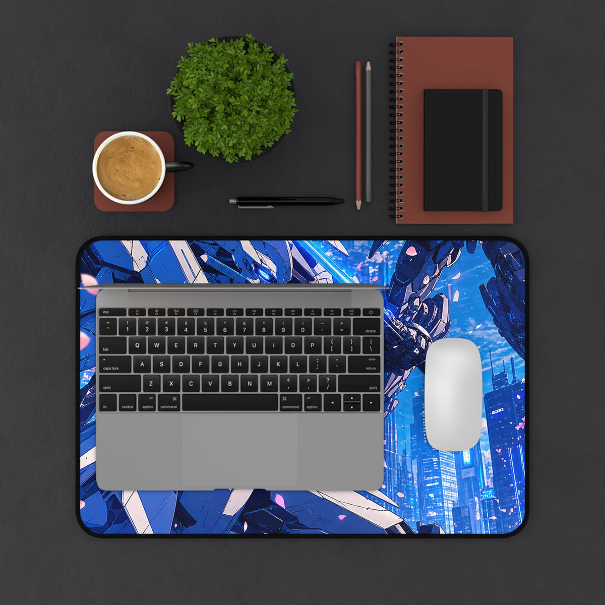 Battle Between Mechs In City - Anime Manga Gaming Desk Mat - Moikas