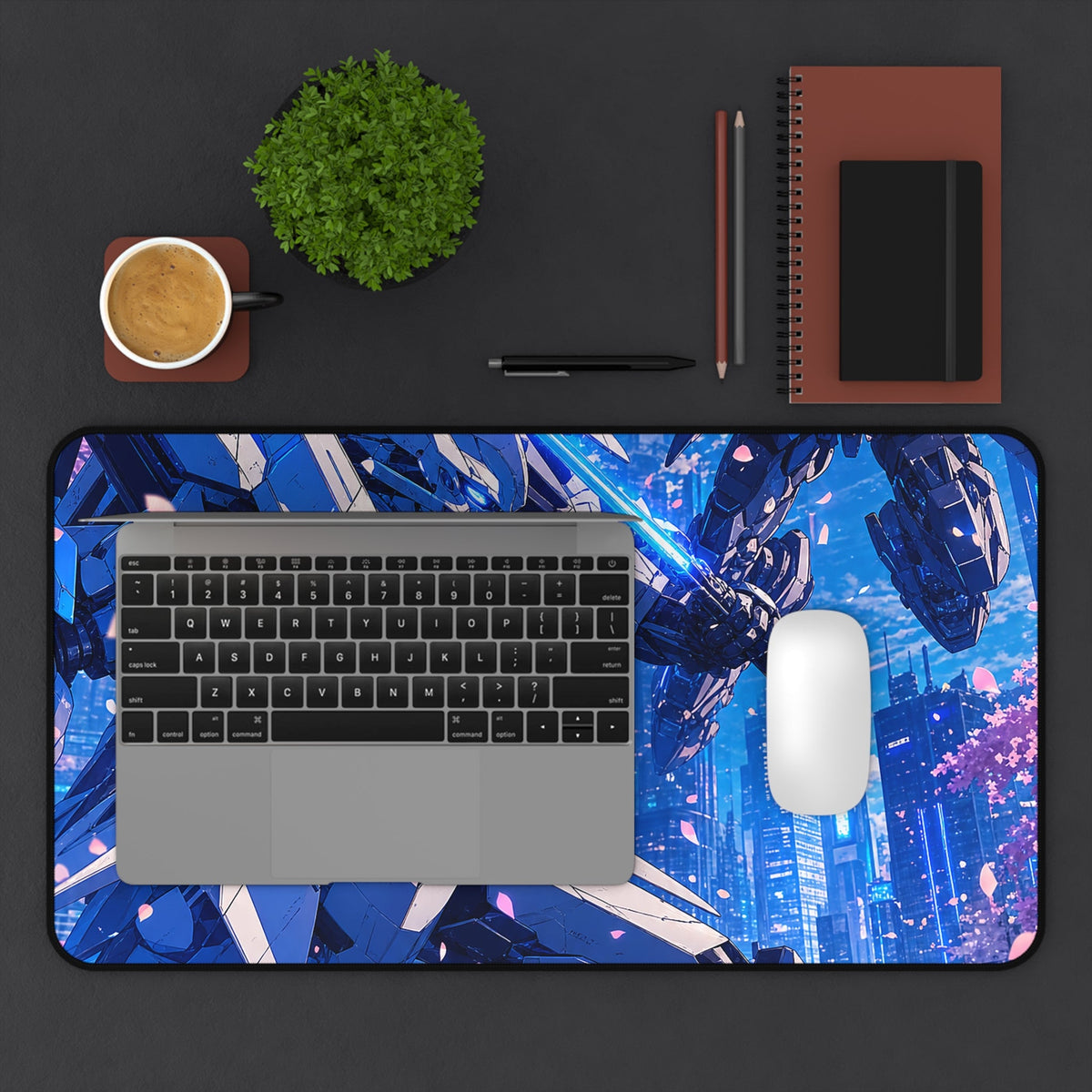 Battle Between Mechs In City - Anime Manga Gaming Desk Mat - Moikas