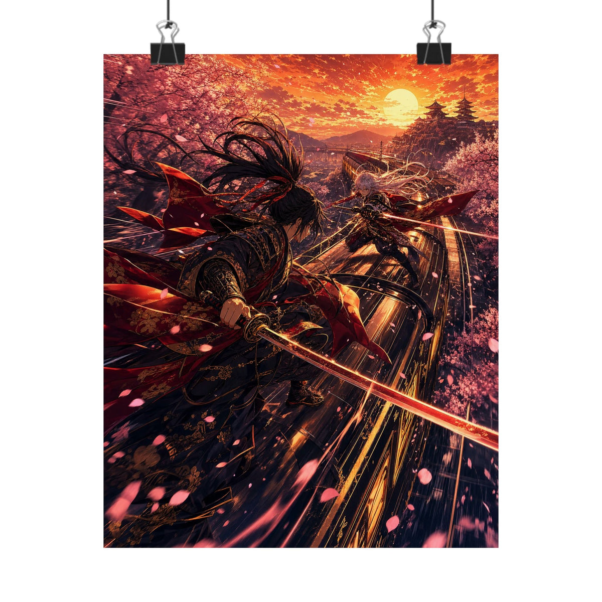 Battle On Train At Sunset - Anime Manga Art Print (Matte Poster) - Moikas