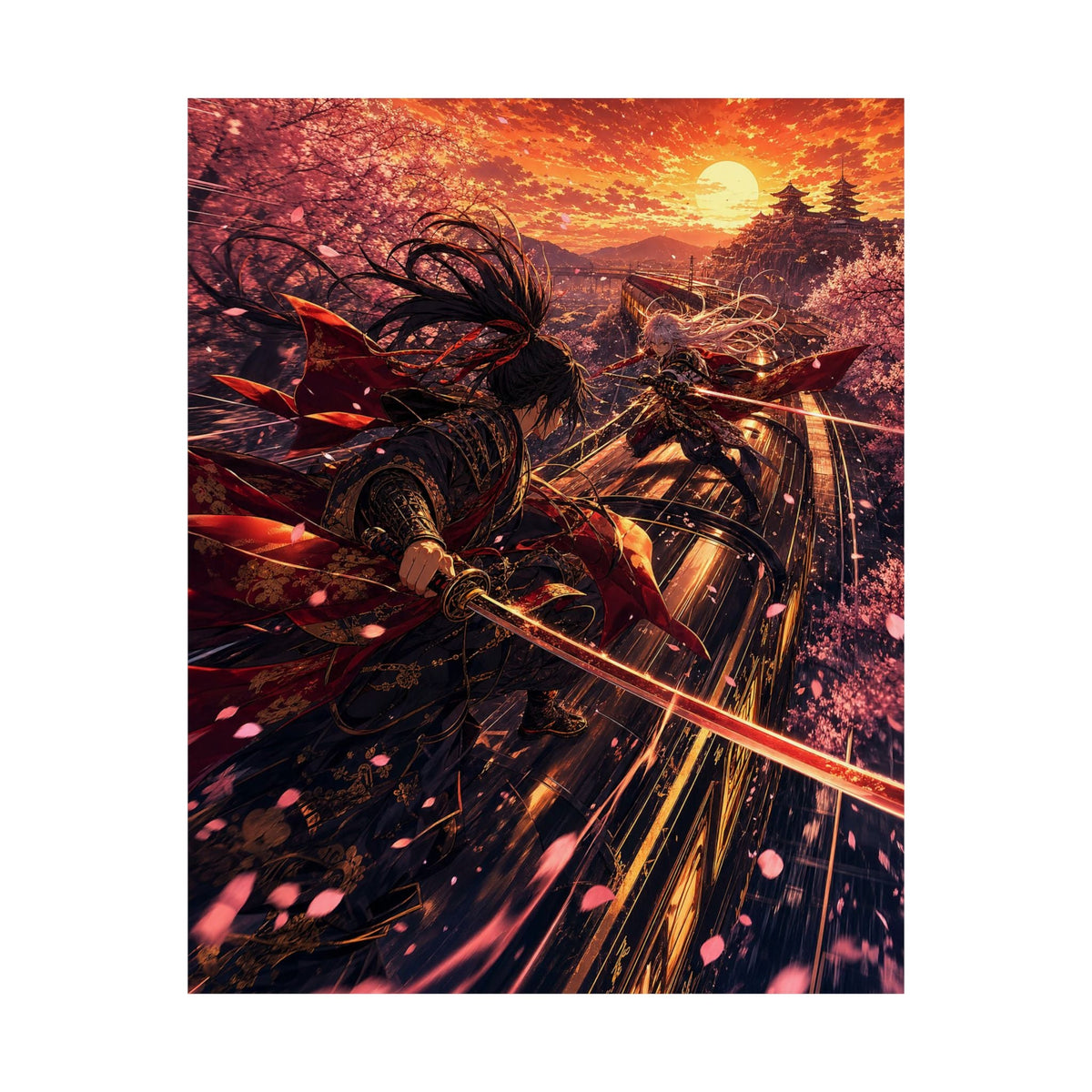 Battle On Train At Sunset - Anime Manga Art Print (Matte Poster) - Moikas