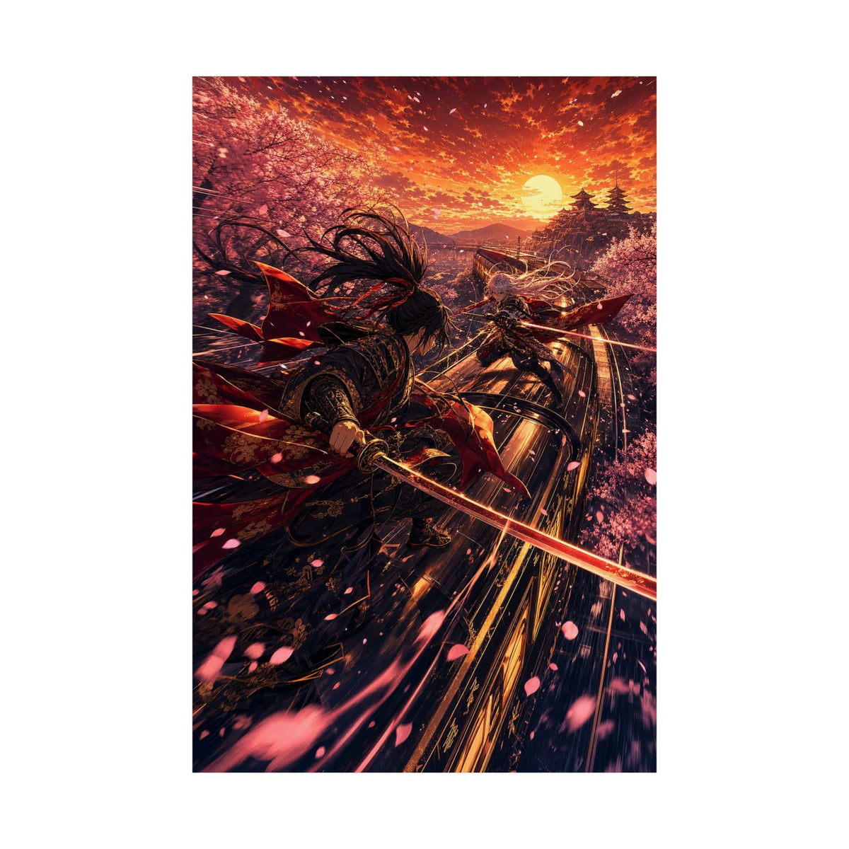 Battle On Train At Sunset - Anime Manga Art Print (Matte Poster) - Moikas