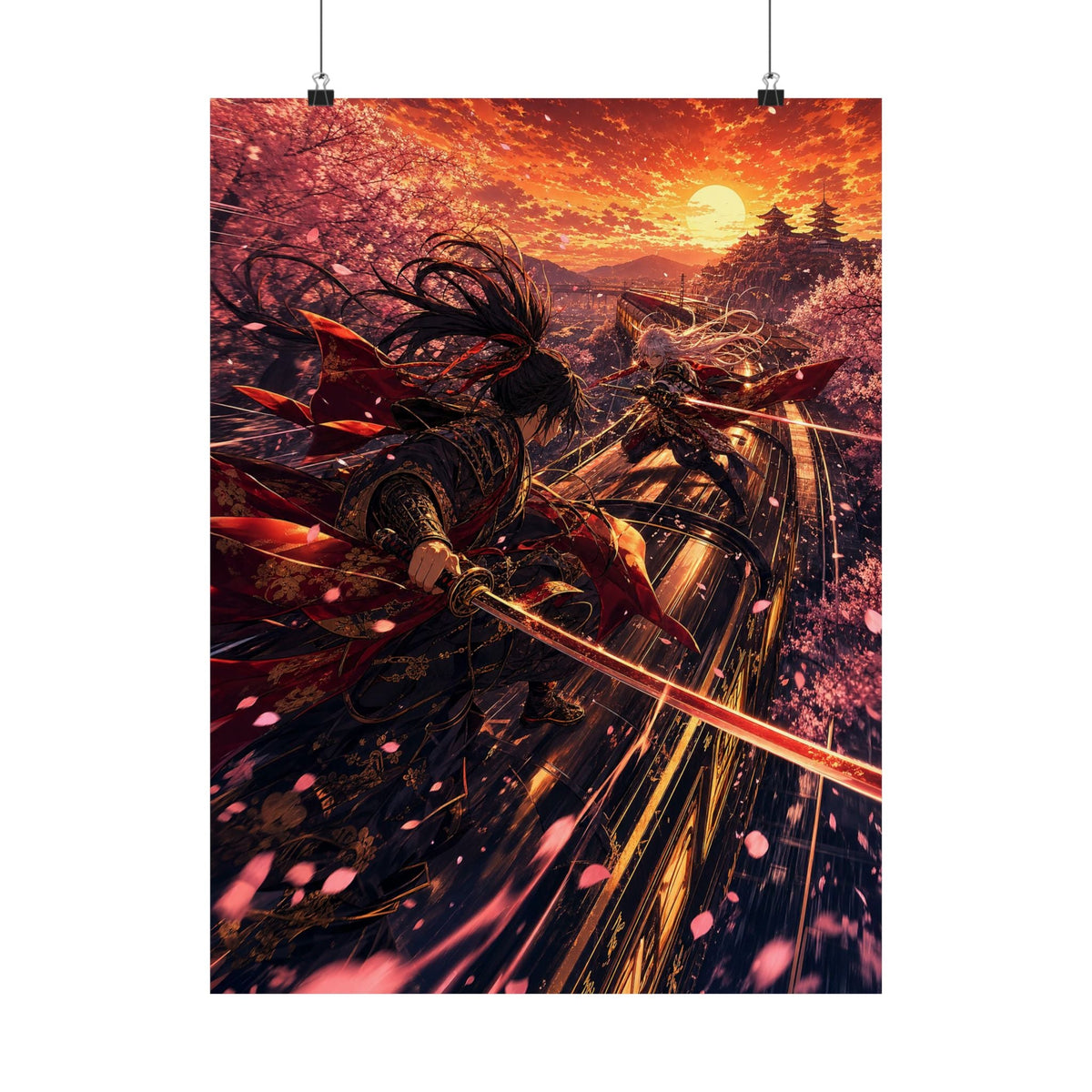 Battle On Train At Sunset - Anime Manga Art Print (Matte Poster) - Moikas