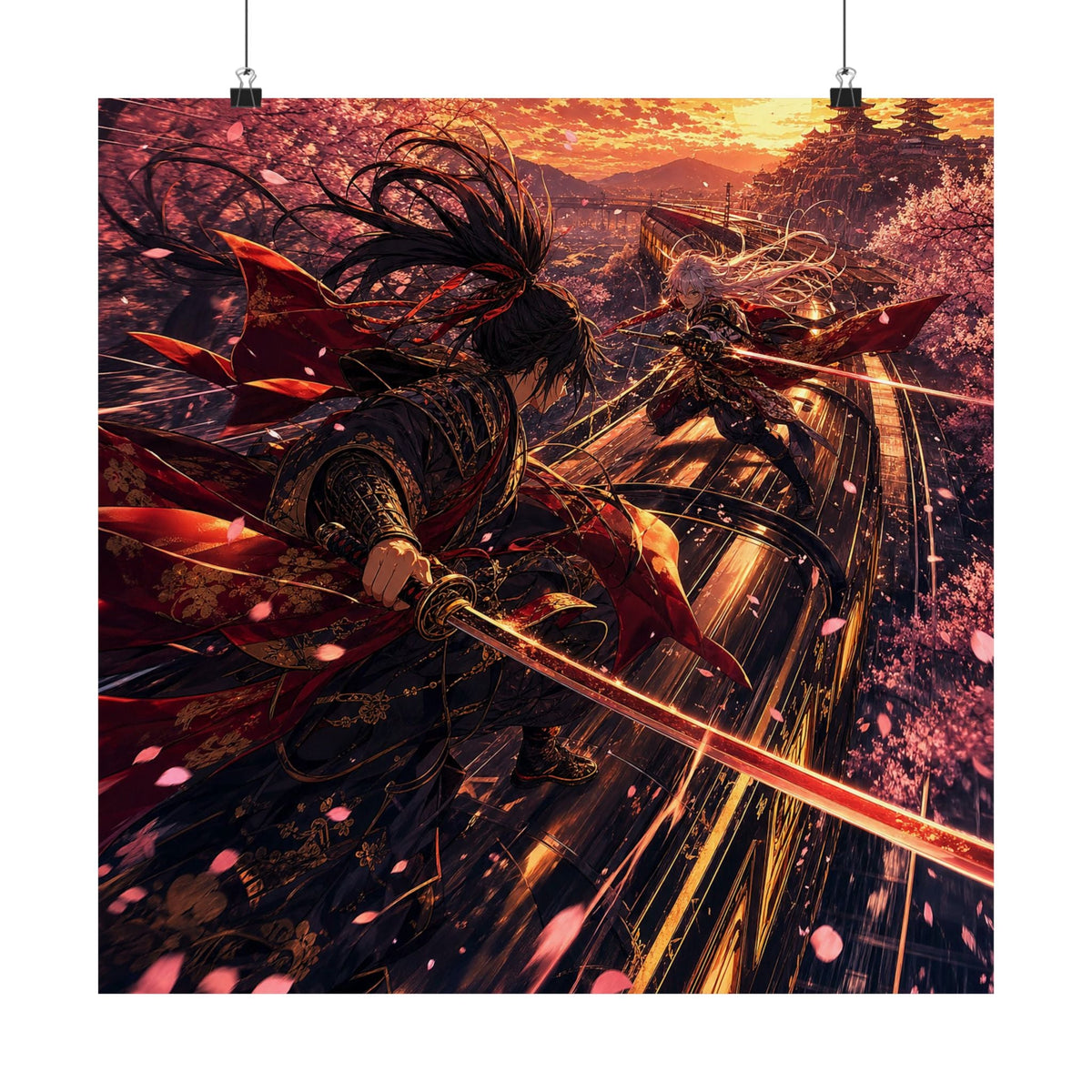Battle On Train At Sunset - Anime Manga Art Print (Matte Poster) - Moikas