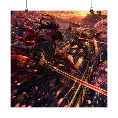 Battle On Train At Sunset - Anime Manga Art Print (Matte Poster) - Moikas