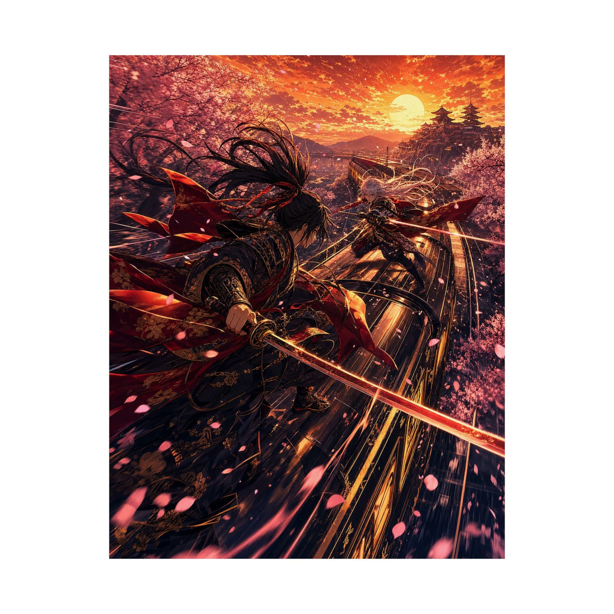 Battle On Train At Sunset - Anime Manga Art Print (Matte Poster) - Moikas