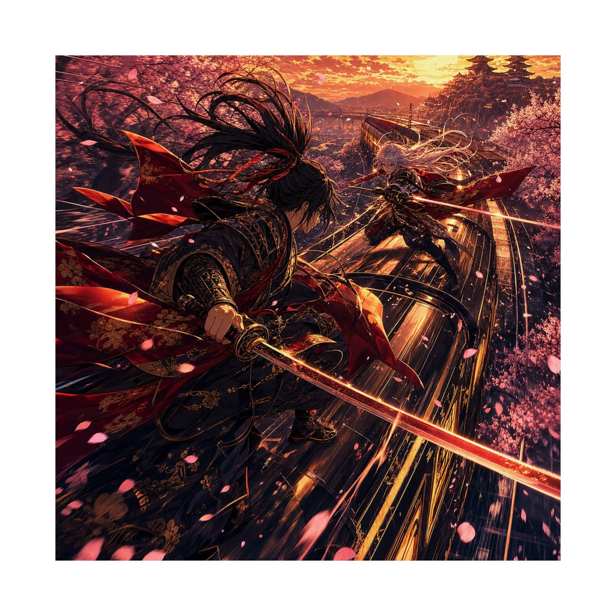 Battle On Train At Sunset - Anime Manga Art Print (Matte Poster) - Moikas