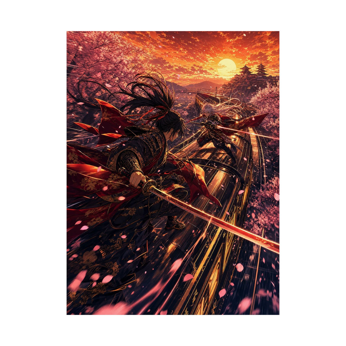 Battle On Train At Sunset - Anime Manga Art Print (Matte Poster) - Moikas