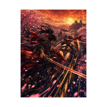 Battle On Train At Sunset - Anime Manga Art Print (Matte Poster) - Moikas