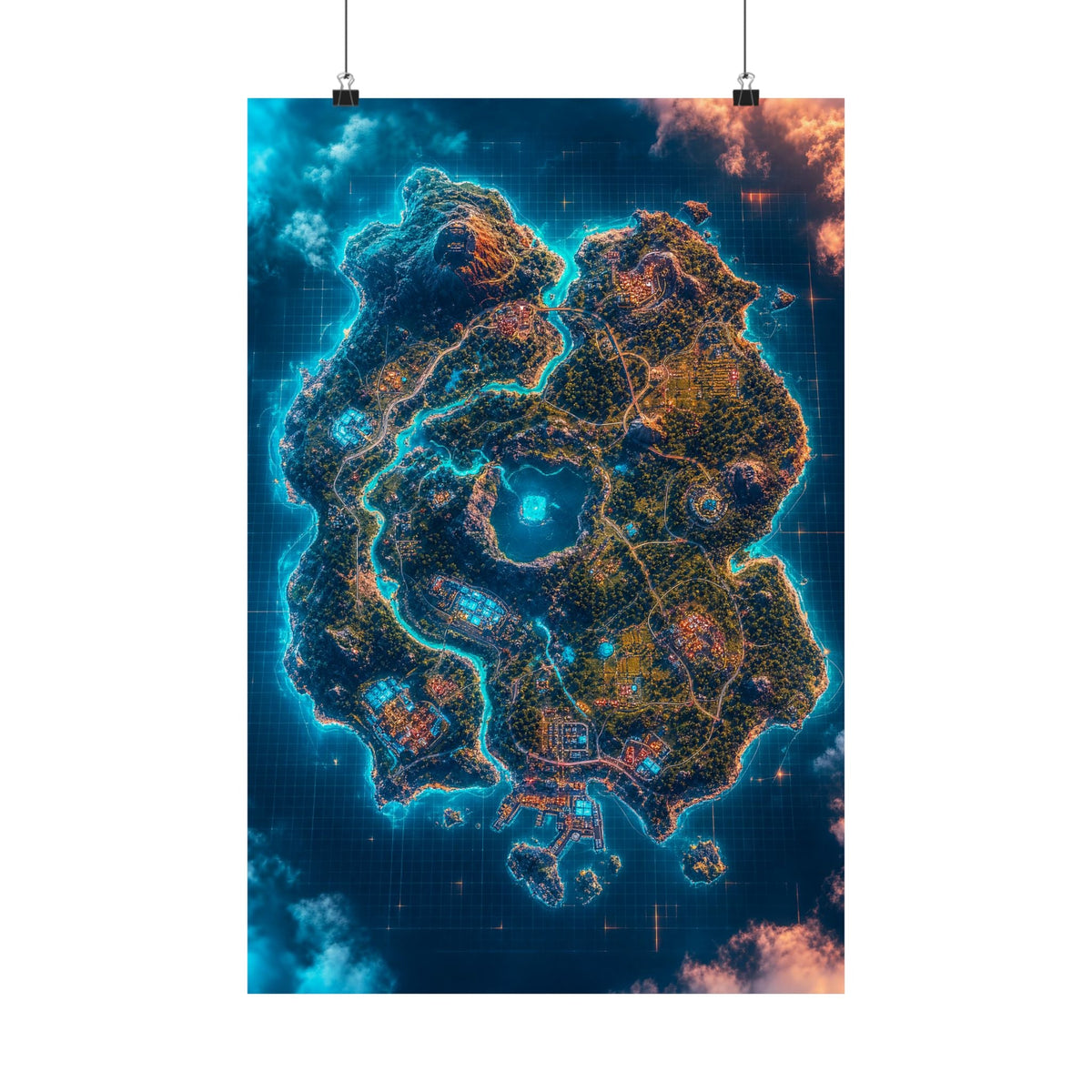 Battle Royale Island From Above - Gaming Culture Art Print (Matte Poster) - Moikas
