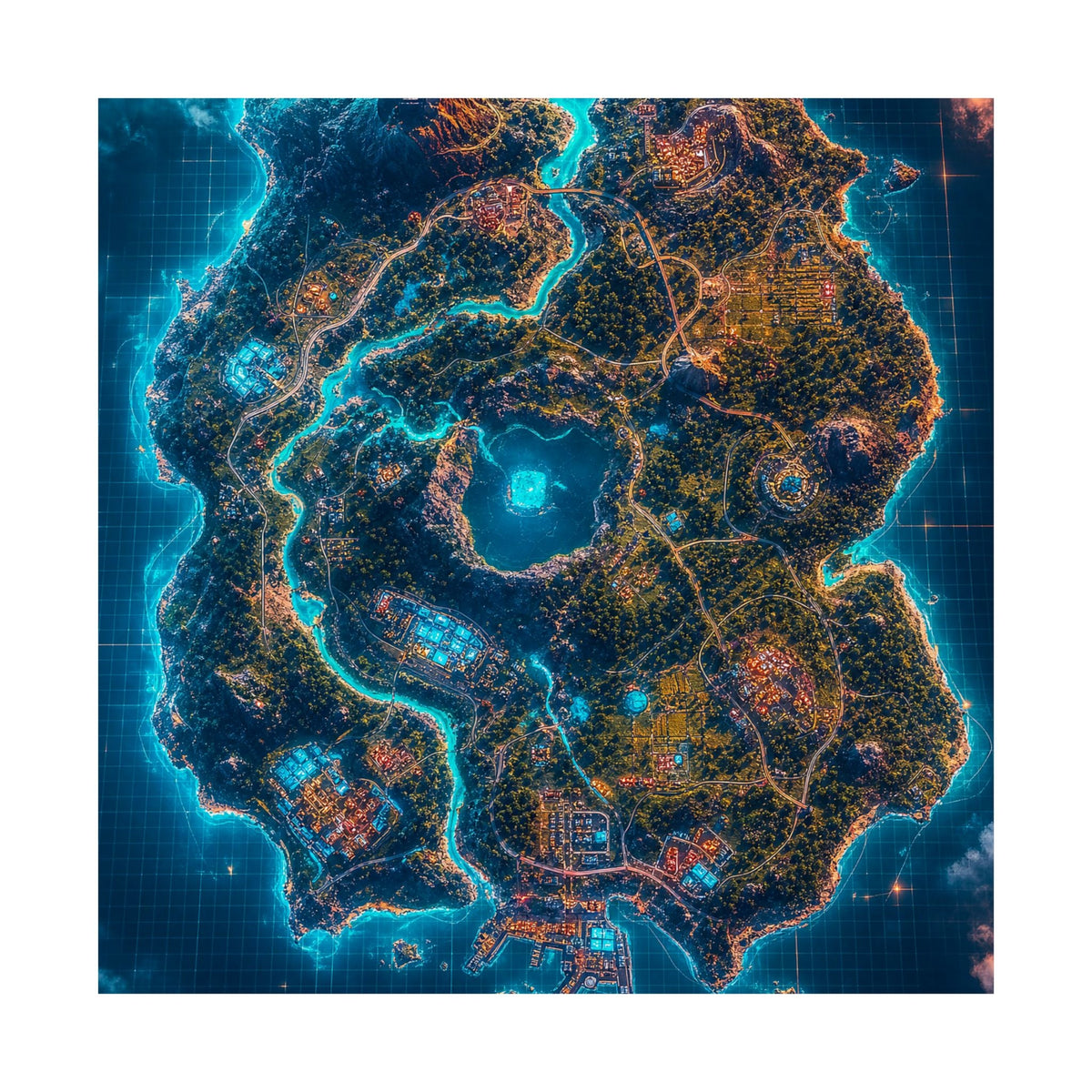 Battle Royale Island From Above - Gaming Culture Art Print (Matte Poster) - Moikas