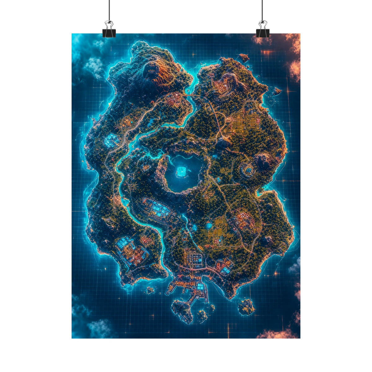 Battle Royale Island From Above - Gaming Culture Art Print (Matte Poster) - Moikas