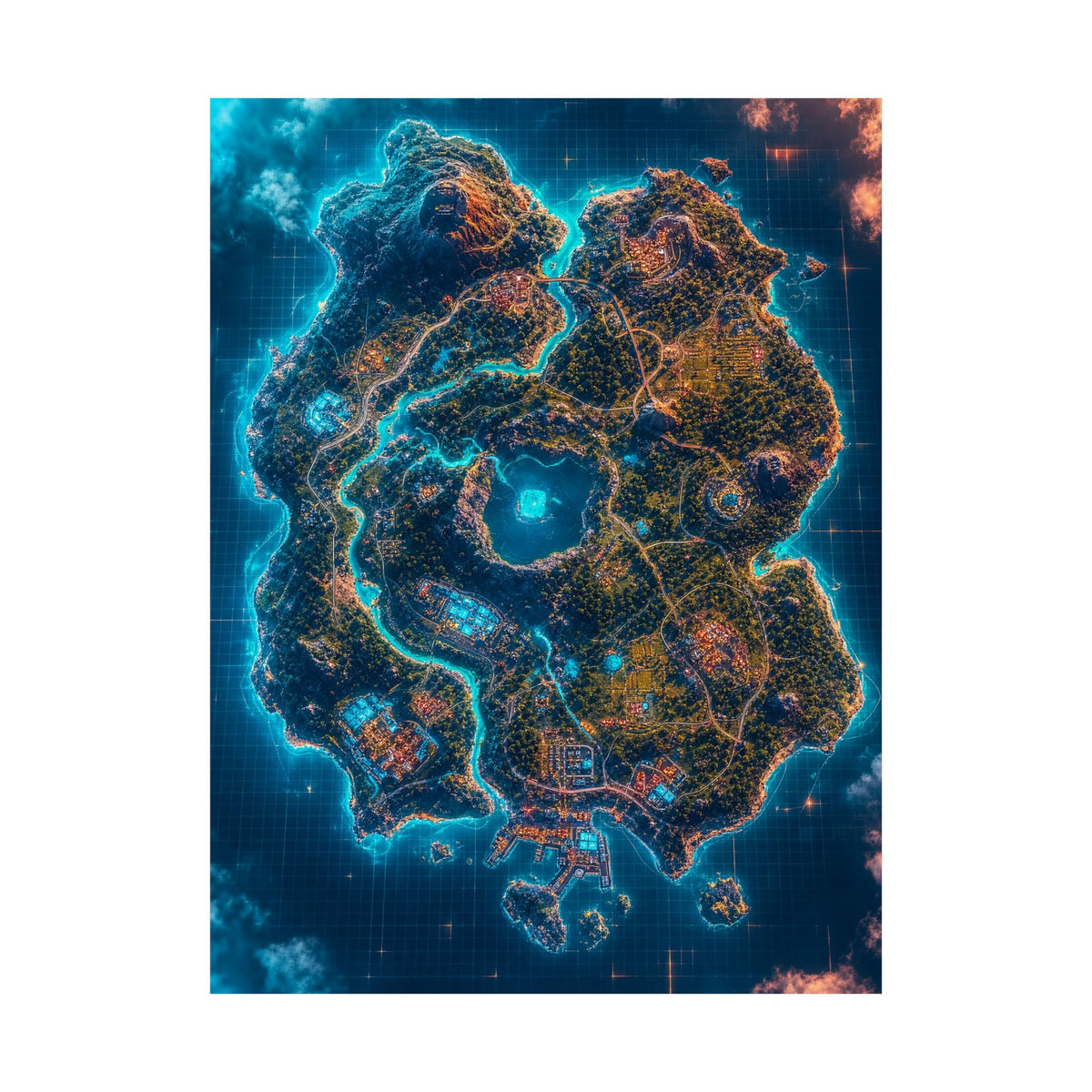 Battle Royale Island From Above - Gaming Culture Art Print (Matte Poster) - Moikas