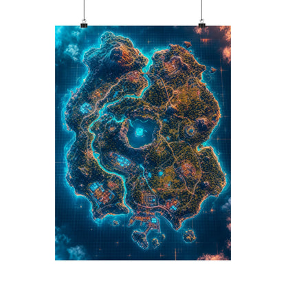 Battle Royale Island From Above - Gaming Culture Art Print (Matte Poster) - Moikas
