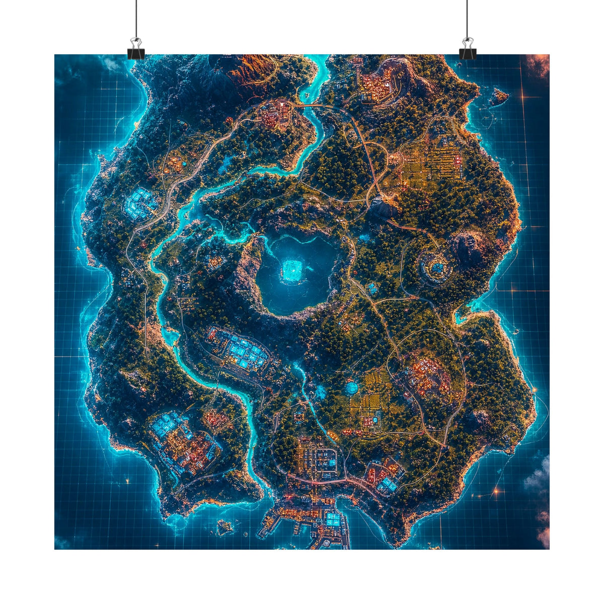 Battle Royale Island From Above - Gaming Culture Art Print (Matte Poster) - Moikas