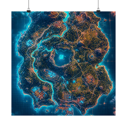 Battle Royale Island From Above - Gaming Culture Art Print (Matte Poster) - Moikas