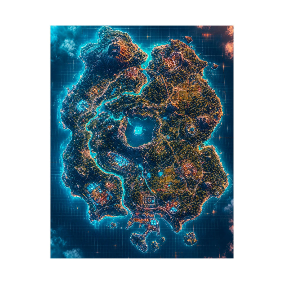 Battle Royale Island From Above - Gaming Culture Art Print (Matte Poster) - Moikas