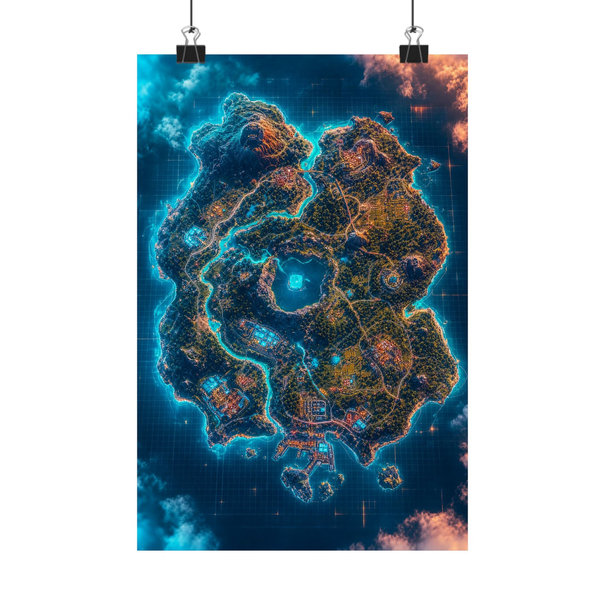 Battle Royale Island From Above - Gaming Culture Art Print (Matte Poster) - Moikas
