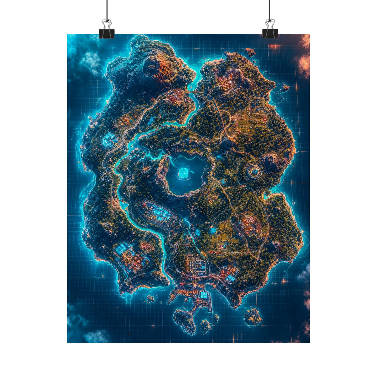 Battle Royale Island From Above - Gaming Culture Art Print (Matte Poster) - Moikas