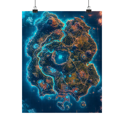 Battle Royale Island From Above - Gaming Culture Art Print (Matte Poster) - Moikas