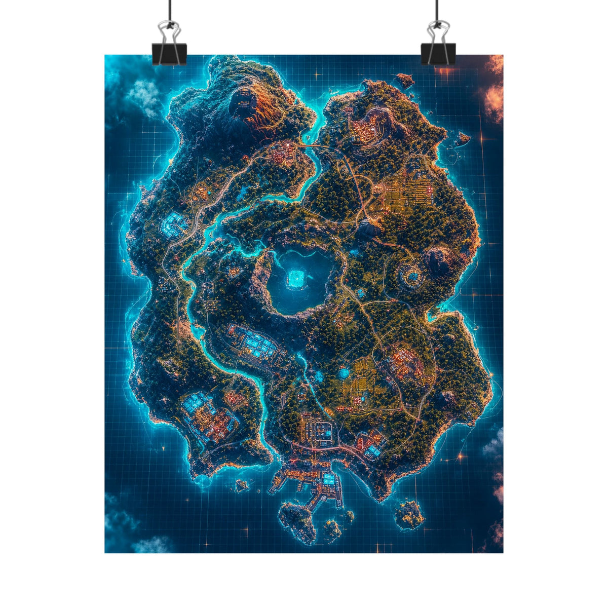 Battle Royale Island From Above - Gaming Culture Art Print (Matte Poster) - Moikas