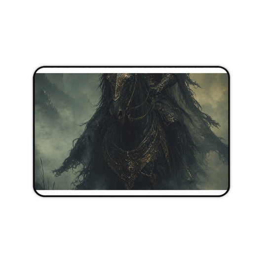 Black Knight Riding Through Mist - Dark Fantasy Gaming Desk Mat - Moikas