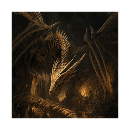Bone Dragon In Cavern - Dark Fantasy Art Print (Matte Poster) - Moikas