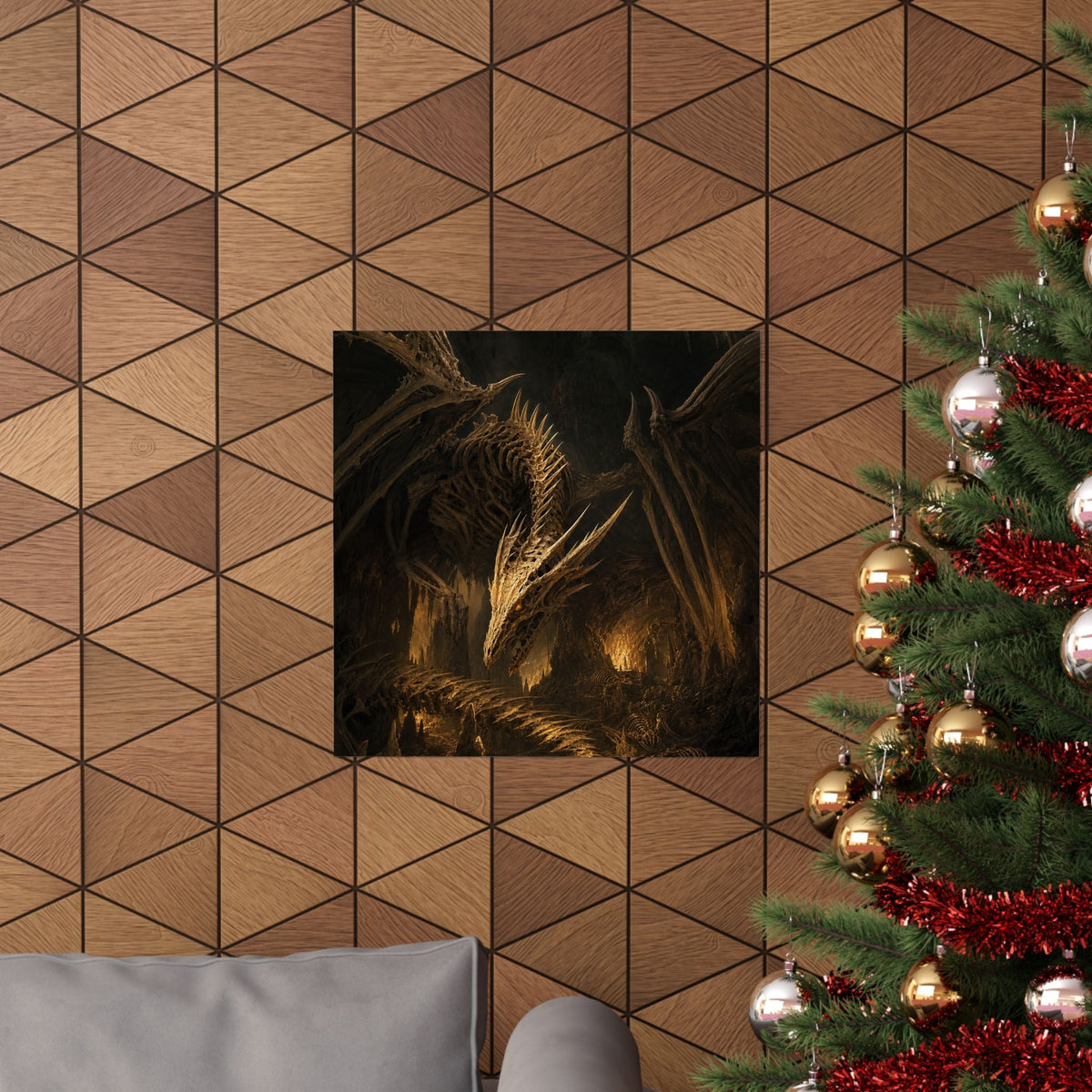 Bone Dragon In Cavern - Dark Fantasy Art Print (Matte Poster) - Moikas