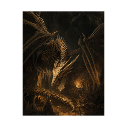 Bone Dragon In Cavern - Dark Fantasy Art Print (Matte Poster) - Moikas