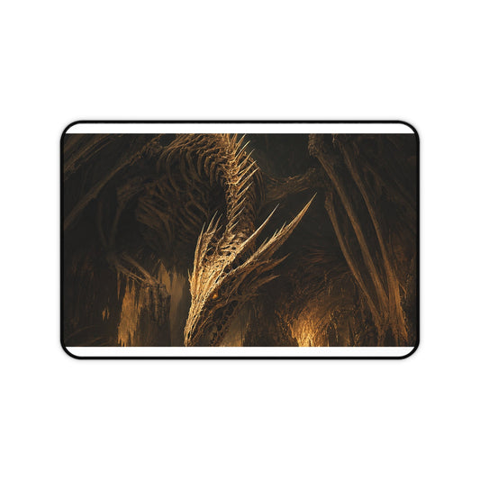 Bone Dragon In Cavern - Dark Fantasy Gaming Desk Mat - Moikas