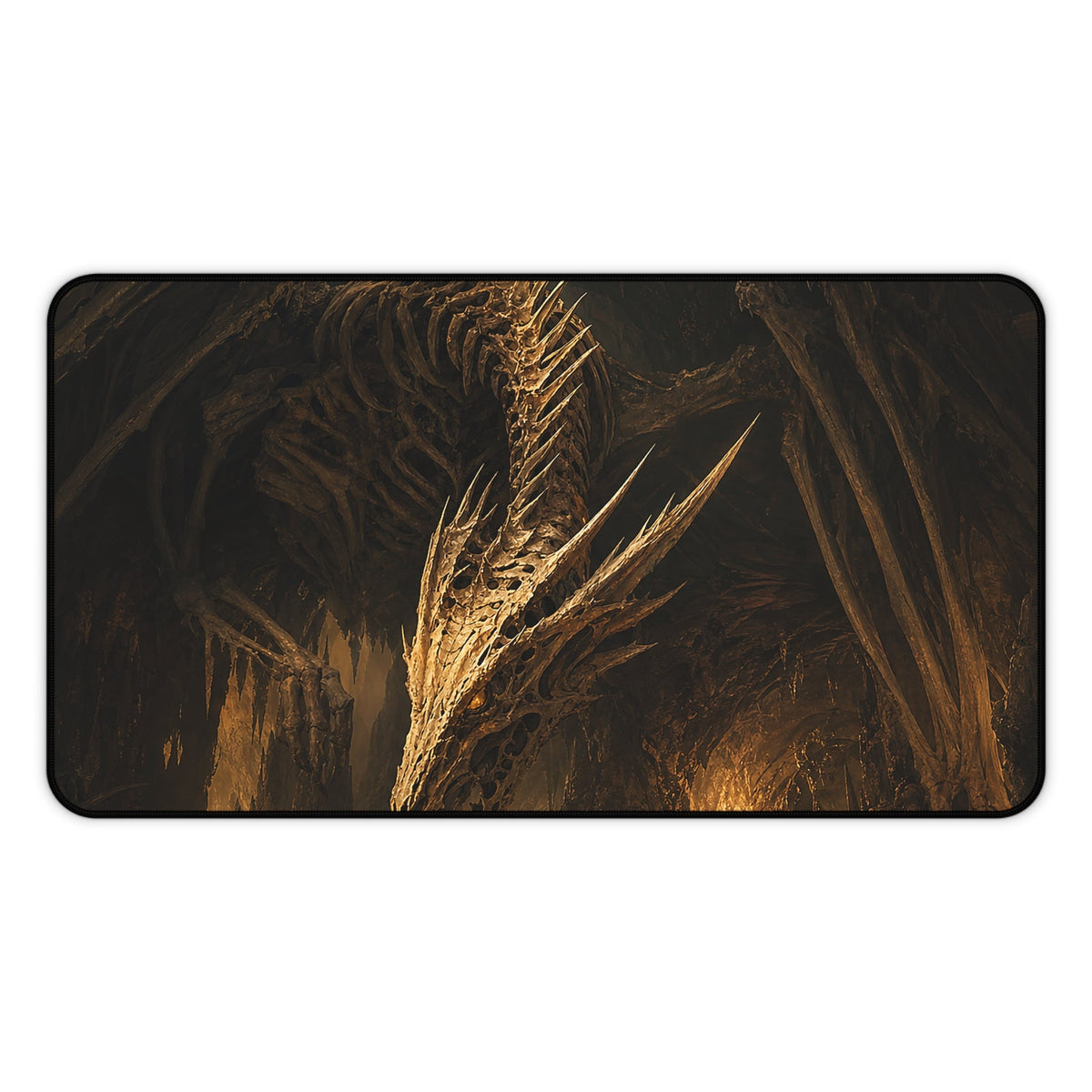 Bone Dragon In Cavern - Dark Fantasy Gaming Desk Mat - Moikas