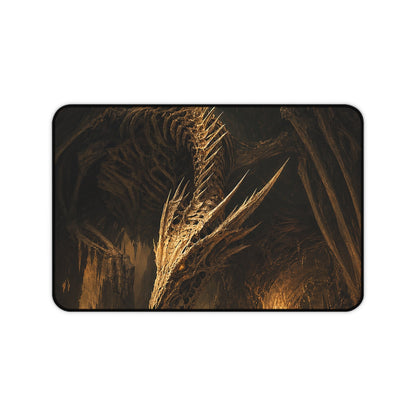 Bone Dragon In Cavern - Dark Fantasy Gaming Desk Mat - Moikas