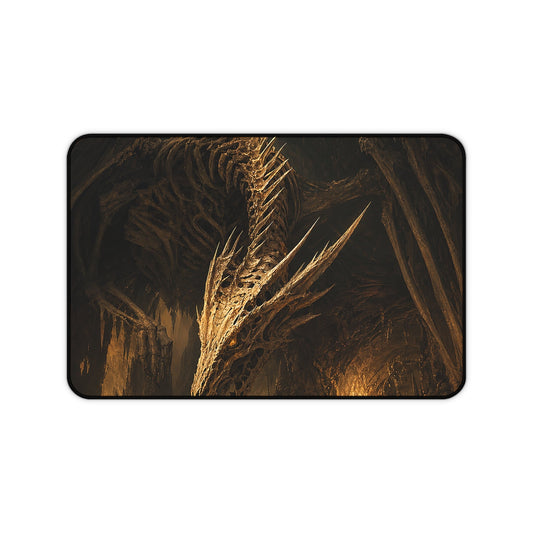 Bone Dragon In Cavern - Dark Fantasy Gaming Desk Mat - Moikas
