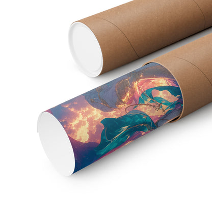 Celestial Dragon Dancing In Clouds - Anime Manga Art Print (Matte Poster) - Moikas