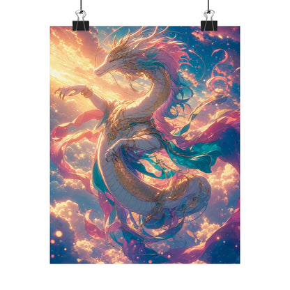 Celestial Dragon Dancing In Clouds - Anime Manga Art Print (Matte Poster) - Moikas