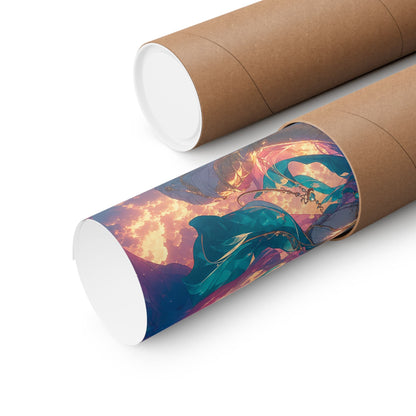 Celestial Dragon Dancing In Clouds - Anime Manga Art Print (Matte Poster) - Moikas