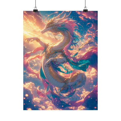 Celestial Dragon Dancing In Clouds - Anime Manga Art Print (Matte Poster) - Moikas