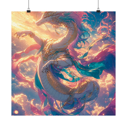 Celestial Dragon Dancing In Clouds - Anime Manga Art Print (Matte Poster) - Moikas