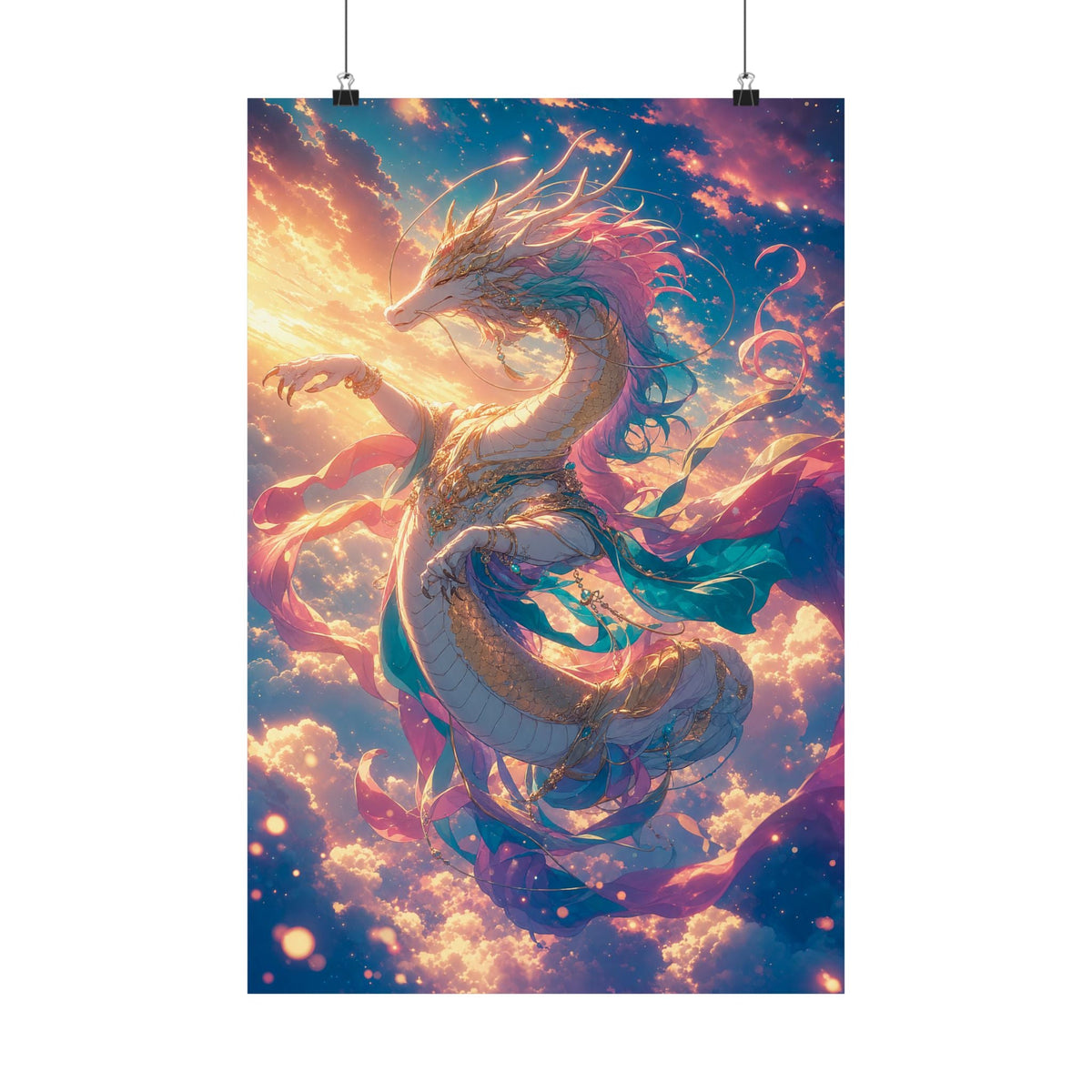 Celestial Dragon Dancing In Clouds - Anime Manga Art Print (Matte Poster) - Moikas