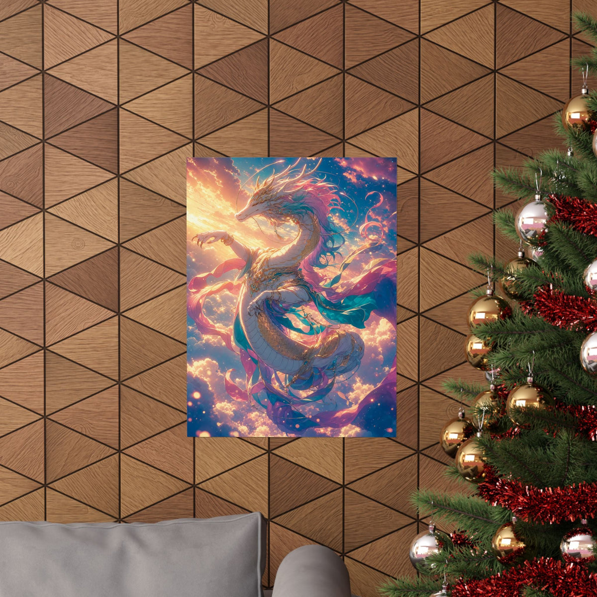 Celestial Dragon Dancing In Clouds - Anime Manga Art Print (Matte Poster) - Moikas