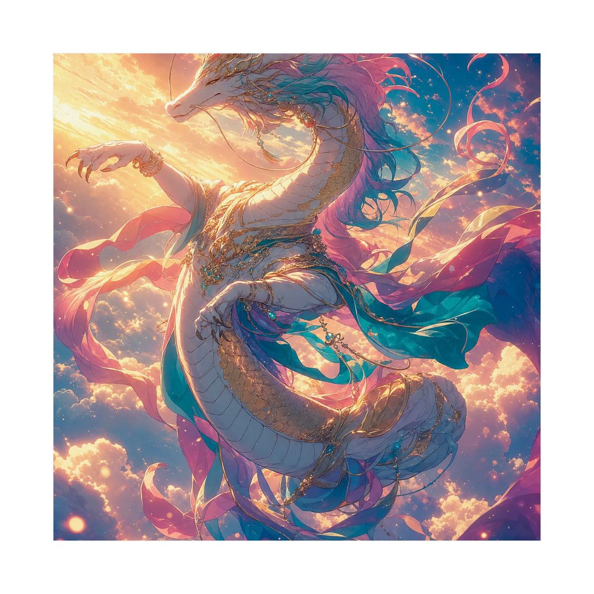 Celestial Dragon Dancing In Clouds - Anime Manga Art Print (Matte Poster) - Moikas