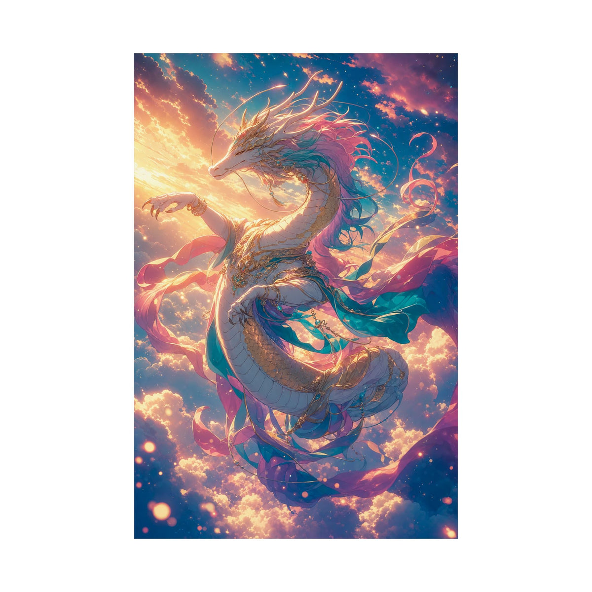 Celestial Dragon Dancing In Clouds - Anime Manga Art Print (Matte Poster) - Moikas