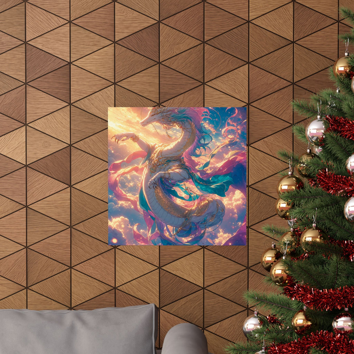 Celestial Dragon Dancing In Clouds - Anime Manga Art Print (Matte Poster) - Moikas