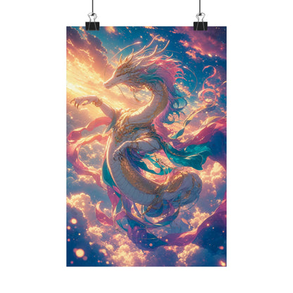 Celestial Dragon Dancing In Clouds - Anime Manga Art Print (Matte Poster) - Moikas