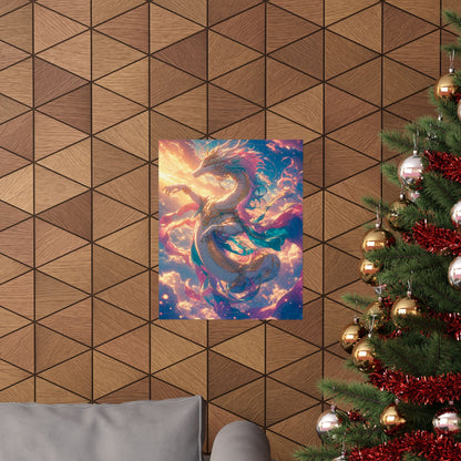Celestial Dragon Dancing In Clouds - Anime Manga Art Print (Matte Poster) - Moikas
