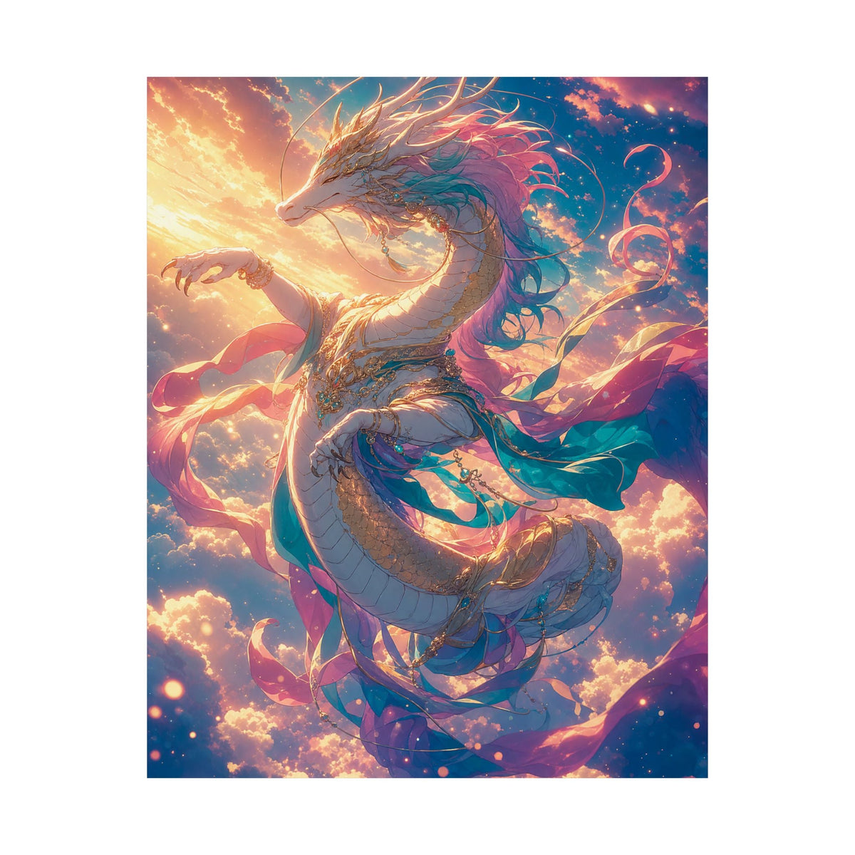 Celestial Dragon Dancing In Clouds - Anime Manga Art Print (Matte Poster) - Moikas