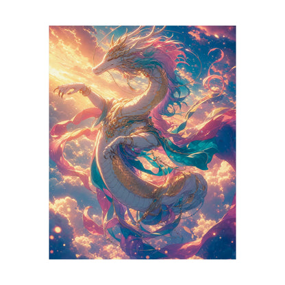 Celestial Dragon Dancing In Clouds - Anime Manga Art Print (Matte Poster) - Moikas